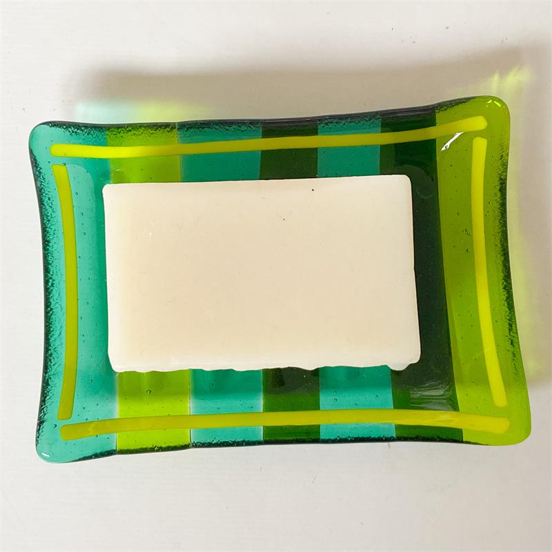 green fused glass soap dish 