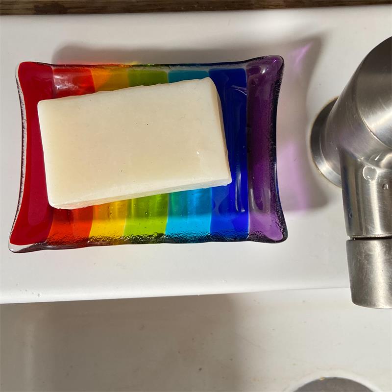 rainbow glass soap dish