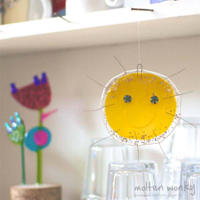 Sunshine fused glass hanging decoration handmade by molten wonky