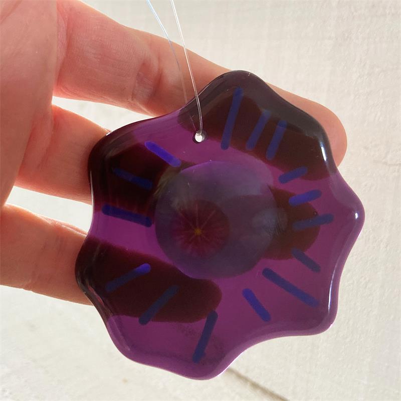 mini fused glass violet bloom flower