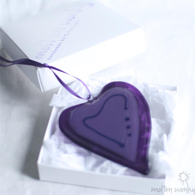 purple fused glass wonky love heart