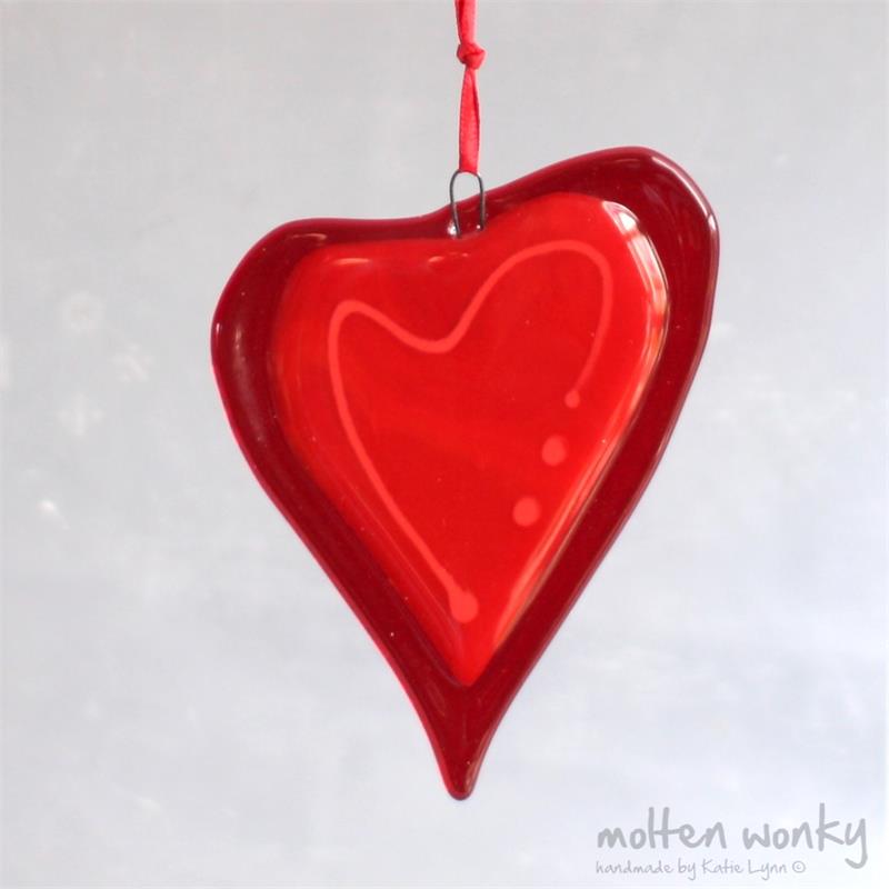 red fused glass love heart by molten wonky